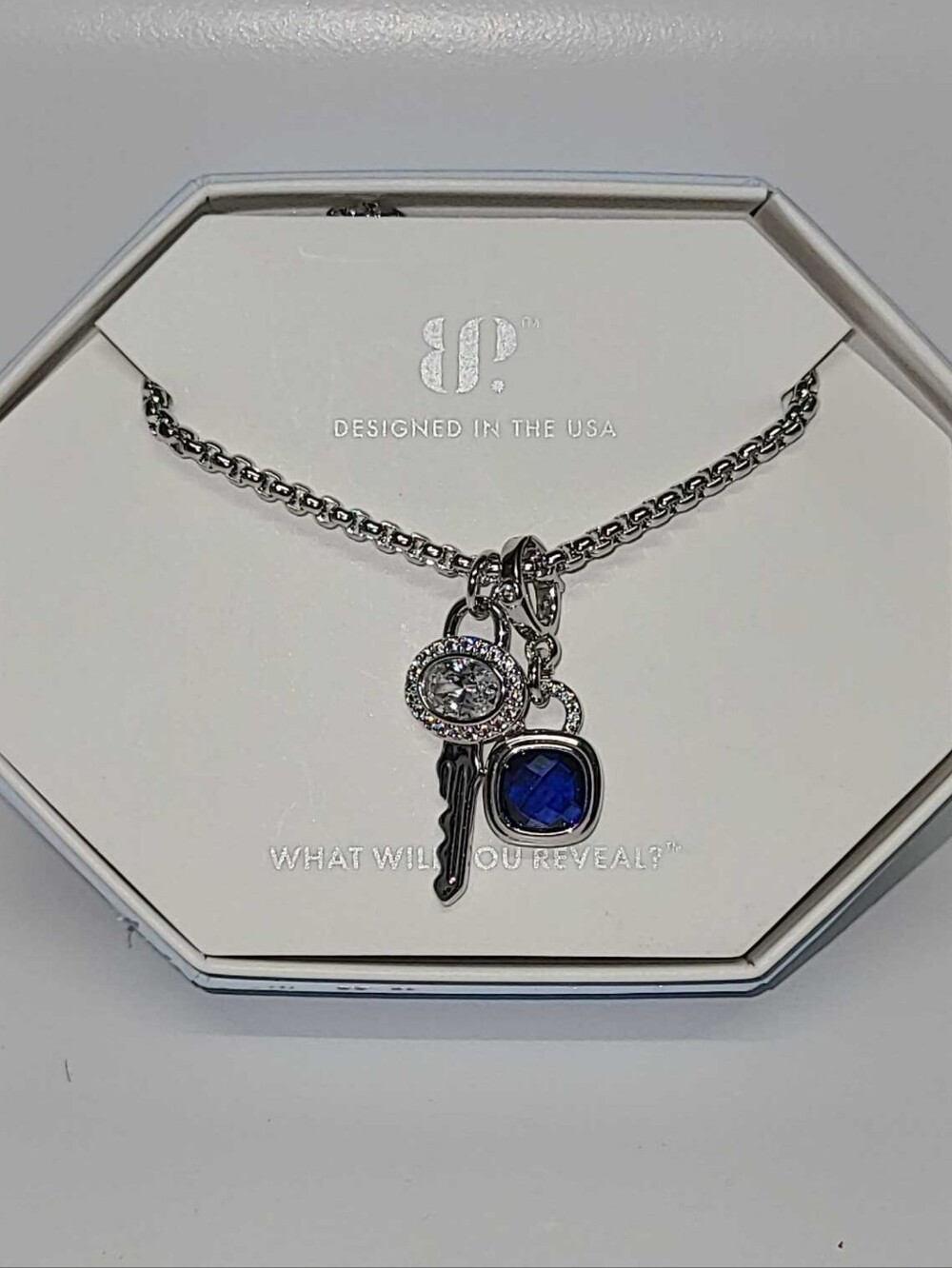 Bomb Party NK56635 The Key To Dreams Sapphire Spinel Lock & Key Necklace NWT